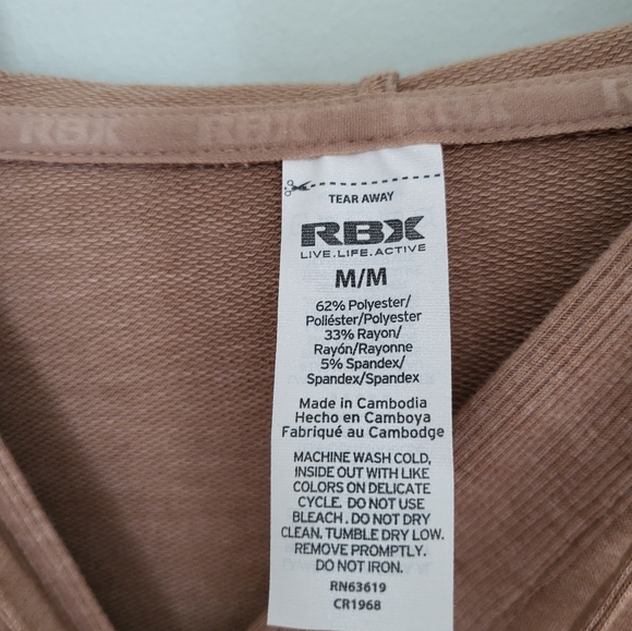 RBX Women Medium Lonh Sleeve Hoodie Athleisure Pullover Thumbholes Tan - Picture 4 of 7